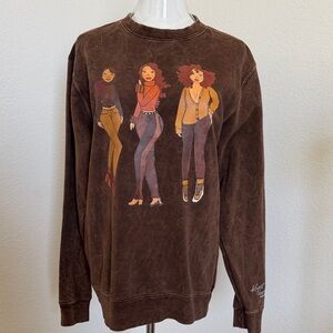 Trendy Brown Sweatshirt with Fashion Graphic Size S